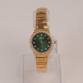 Woman Golden Chain Watch With Green Dial